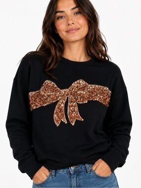 H&M Black Sweatshirt with Sequin Bronze Bow
